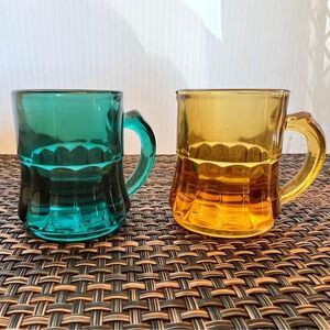 Yellow and Turquoise Mugs Shot Glasses by FEDERAL GLASS Company